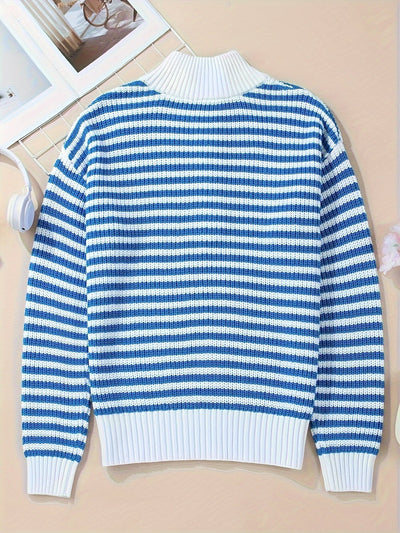 Marisella Damegenser | Blå-Hvit Stripet Half Zip Pullover