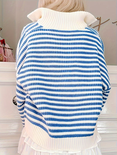 Marisella Damegenser | Blå-Hvit Stripet Half Zip Pullover